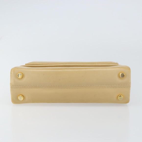 Salvatore Ferragamo Chain Hand Bag Leather Beige Gold Auth 158714