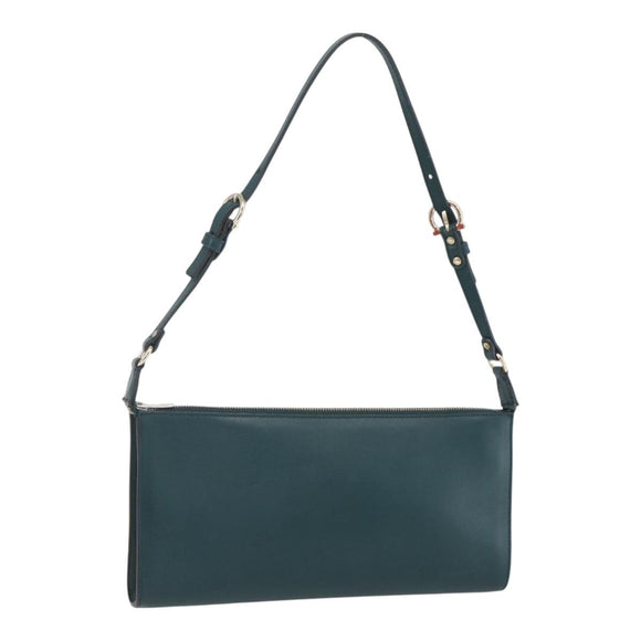 Salvatore Ferragamo Gancini Accessory Pouch Leather Green Silver Auth 158715