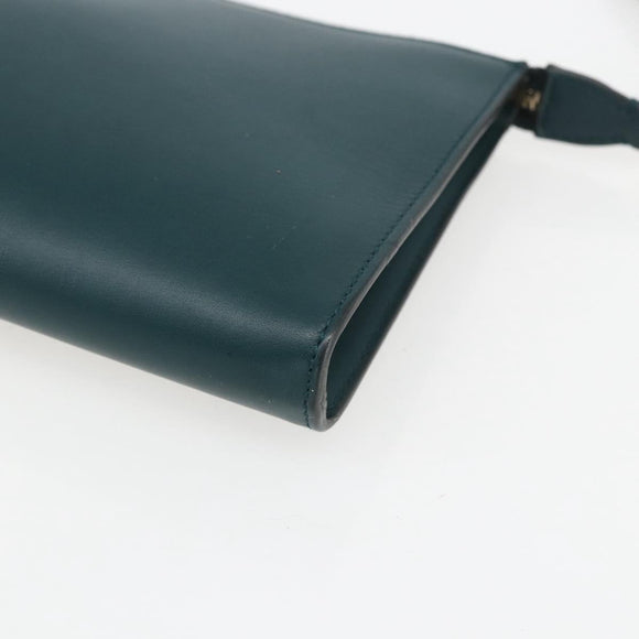 Salvatore Ferragamo Gancini Accessory Pouch Leather Green Silver Auth 158715