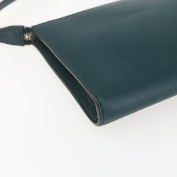 Salvatore Ferragamo Gancini Accessory Pouch Leather Green Silver Auth 158715