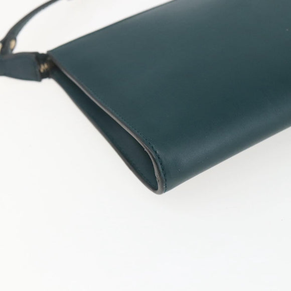 Salvatore Ferragamo Gancini Accessory Pouch Leather Green Silver Auth 158715