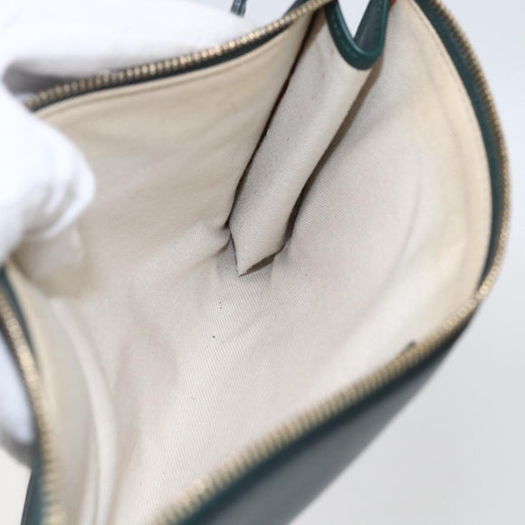 Salvatore Ferragamo Gancini Accessory Pouch Leather Green Silver Auth 158715