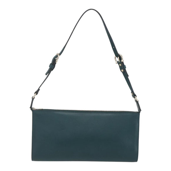 Salvatore Ferragamo Gancini Accessory Pouch Leather Green Silver Auth 158715