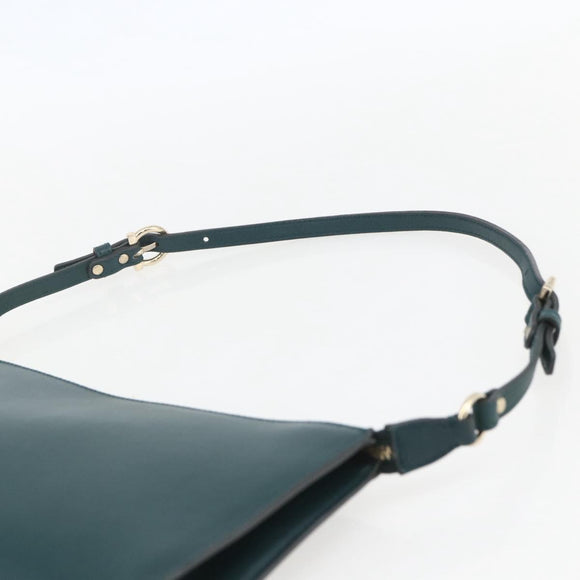 Salvatore Ferragamo Gancini Accessory Pouch Leather Green Silver Auth 158715