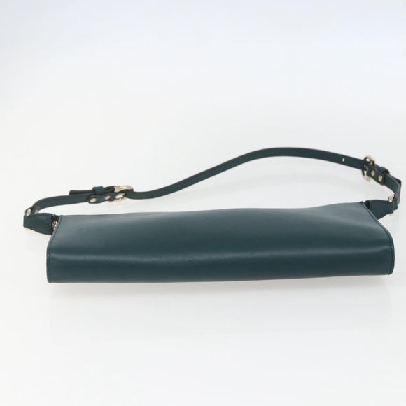 Salvatore Ferragamo Gancini Accessory Pouch Leather Green Silver Auth 158715