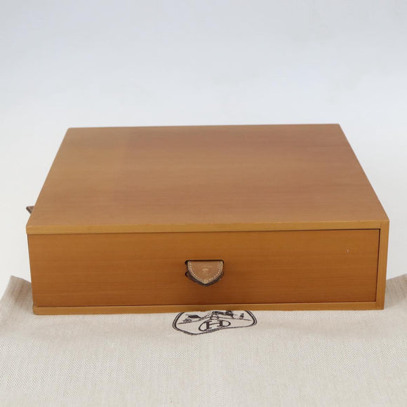 HERMES Large Desk Box Wood Beige Auth 158716M