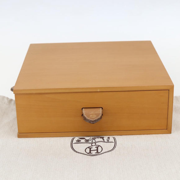 HERMES Desk Box Medium Wood Beige Auth 158717M