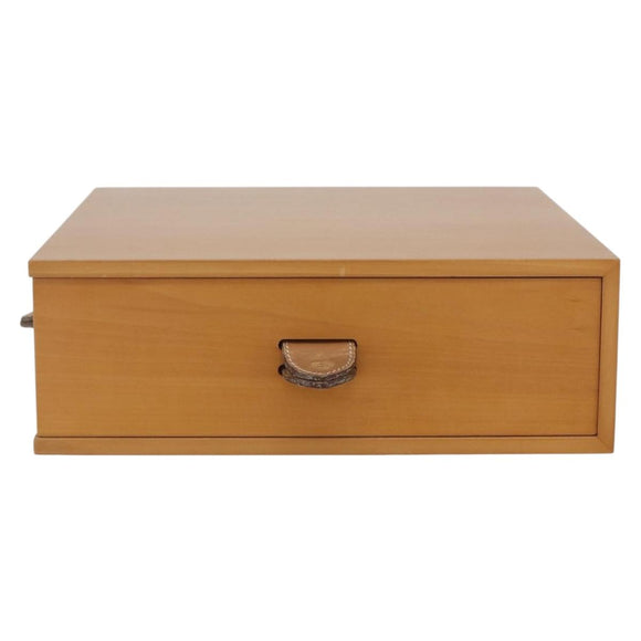 HERMES Desk Box Medium Wood Beige Auth 158717M