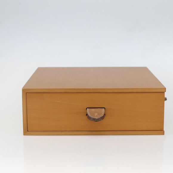 HERMES Desk Box Medium Wood Beige Auth 158717M