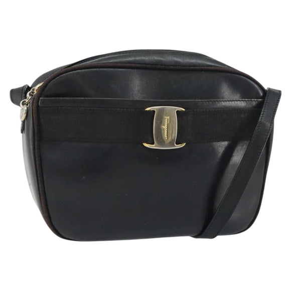 Salvatore Ferragamo Shoulder Bag Leather Black Gold Auth 158721