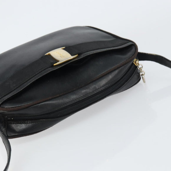 Salvatore Ferragamo Shoulder Bag Leather Black Gold Auth 158721