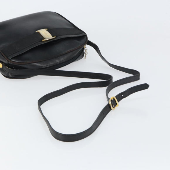Salvatore Ferragamo Shoulder Bag Leather Black Gold Auth 158721