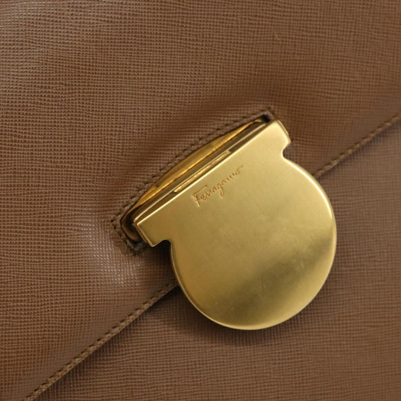 Salvatore Ferragamo Hand Bag Leather Brown Gold Auth 158722