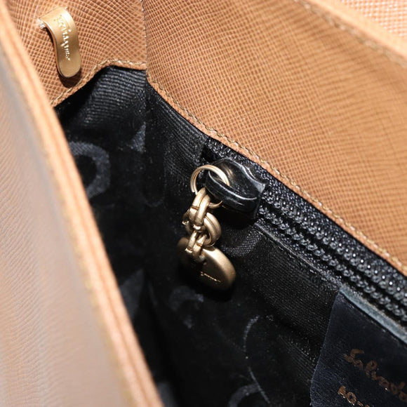 Salvatore Ferragamo Hand Bag Leather Brown Gold Auth 158722