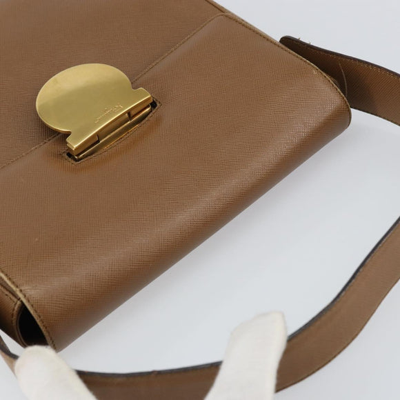 Salvatore Ferragamo Hand Bag Leather Brown Gold Auth 158722