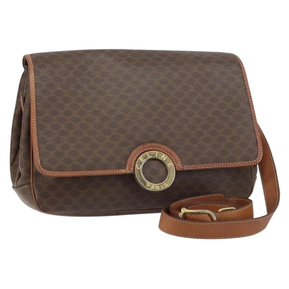 CELINE Macadam Canvas Shoulder Bag PVC Leather Brown Gold Auth 158723