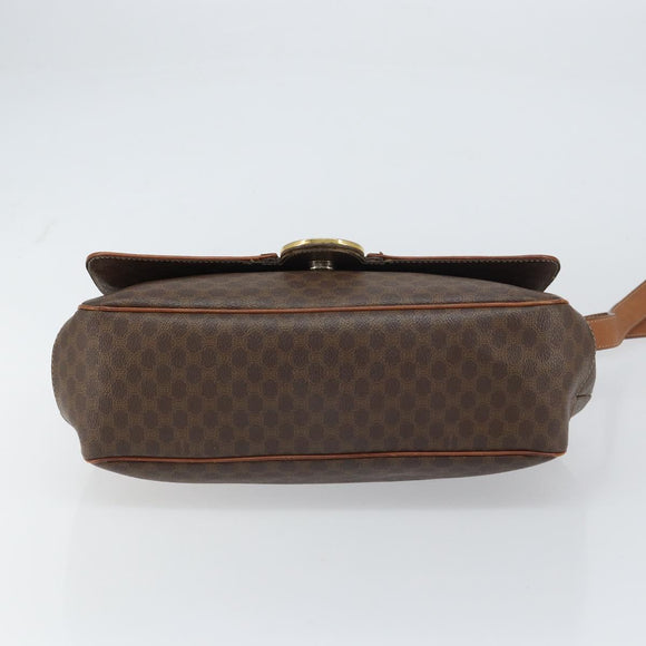 CELINE Macadam Canvas Shoulder Bag PVC Leather Brown Gold Auth 158723