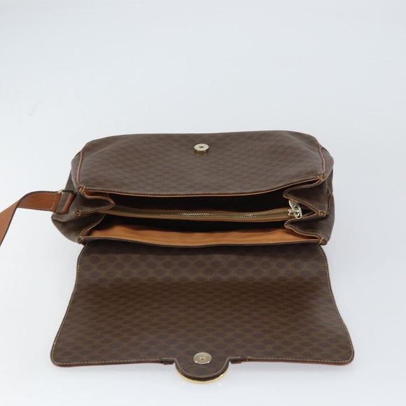 CELINE Macadam Canvas Shoulder Bag PVC Leather Brown Gold Auth 158723