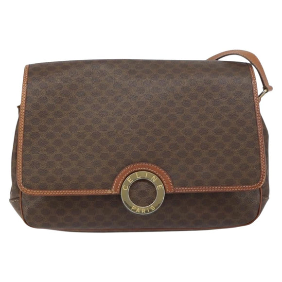 CELINE Macadam Canvas Shoulder Bag PVC Leather Brown Gold Auth 158723
