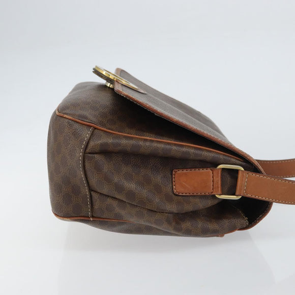 CELINE Macadam Canvas Shoulder Bag PVC Leather Brown Gold Auth 158723