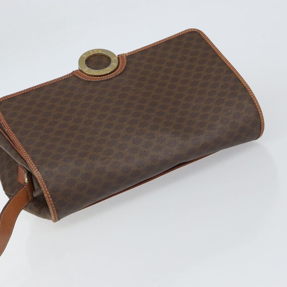 CELINE Macadam Canvas Shoulder Bag PVC Leather Brown Gold Auth 158723