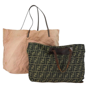 FENDI Zucca Canvas Zucchino Canvas Bag 2 Set Brown Black Orange Auth 158724