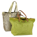 GUCCI GG Crystal Bag Coated Canvas Nylon 2 Set Beige Black Auth 158727-1