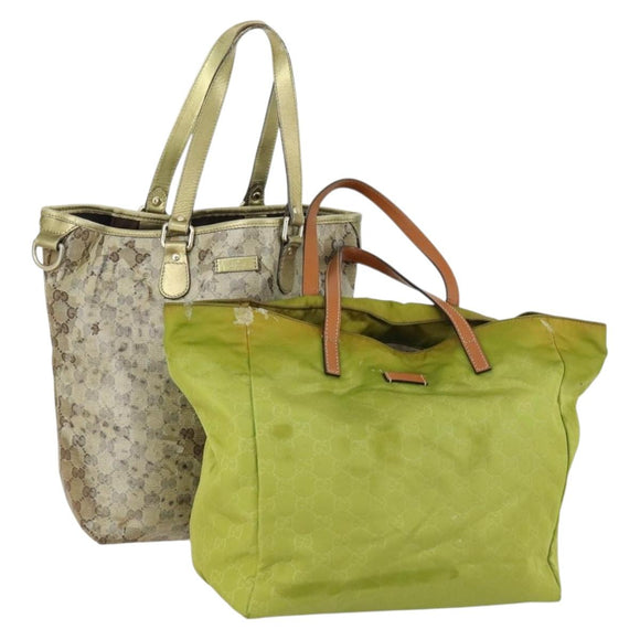 GUCCI GG Crystal Bag Coated Canvas Nylon 2 Set Beige Black Auth 158727