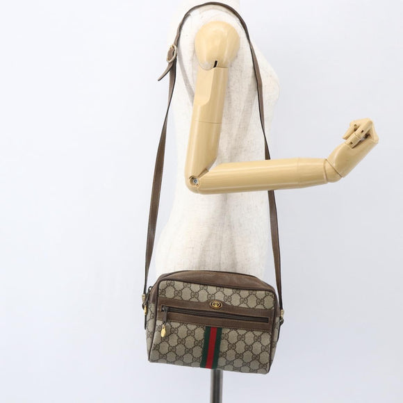 GUCCI GG Supreme Web Sherry Line Bag PVC Beige Gold 904 02 004 Auth 158796