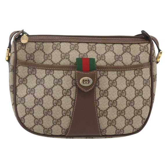 GUCCI GG Supreme Web Sherry Line Bag PVC Beige Gold 89 02 032 Auth 158797