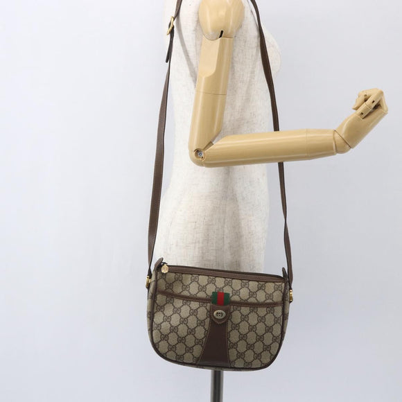 GUCCI GG Supreme Web Sherry Line Bag PVC Beige Gold 89 02 032 Auth 158797