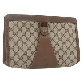 GUCCI GG Supreme Web Sherry Line Clutch Bag PVC Beige 89 01 033 Auth 158798