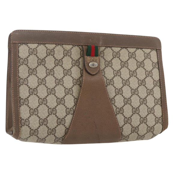 GUCCI GG Supreme Web Sherry Line Clutch Bag PVC Beige 89 01 033 Auth 158798