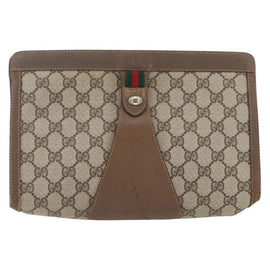 GUCCI GG Supreme Web Sherry Line Clutch Bag PVC Beige 89 01 033 Auth 158798 - 0