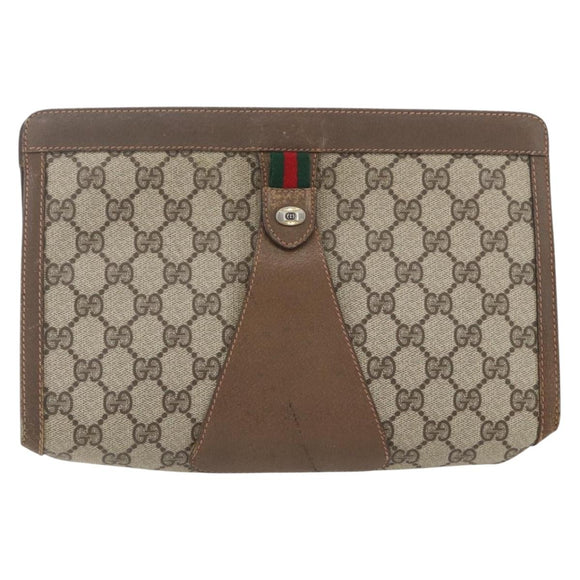 GUCCI GG Supreme Web Sherry Line Clutch Bag PVC Beige 89 01 033 Auth 158798