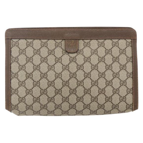 GUCCI GG Supreme Web Sherry Line Clutch Bag PVC Beige 89 01 033 Auth 158798