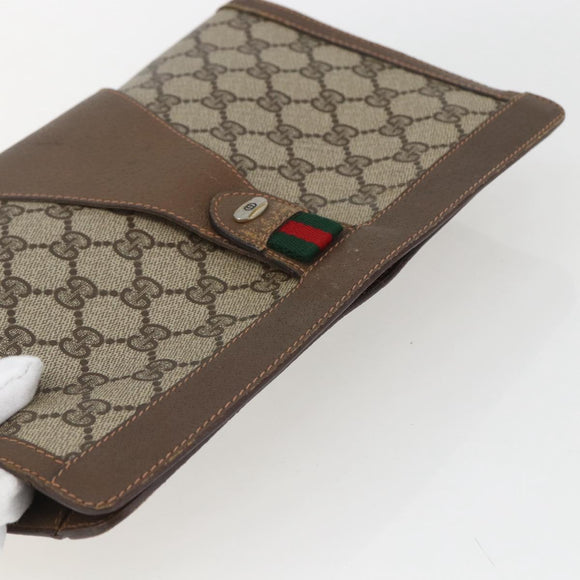GUCCI GG Supreme Web Sherry Line Clutch Bag PVC Beige 89 01 033 Auth 158798