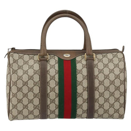 GUCCI GG Supreme Web Sherry Line Bag PVC Leather Beige 69 02 007 Auth 158799 - 0