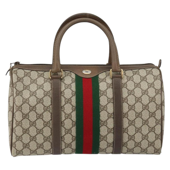 GUCCI GG Supreme Web Sherry Line Bag PVC Leather Beige 69 02 007 Auth 158799