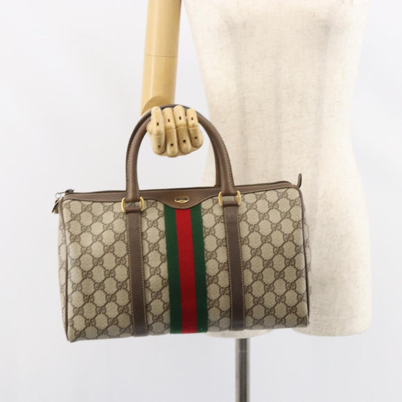 GUCCI GG Supreme Web Sherry Line Bag PVC Leather Beige 69 02 007 Auth 158799
