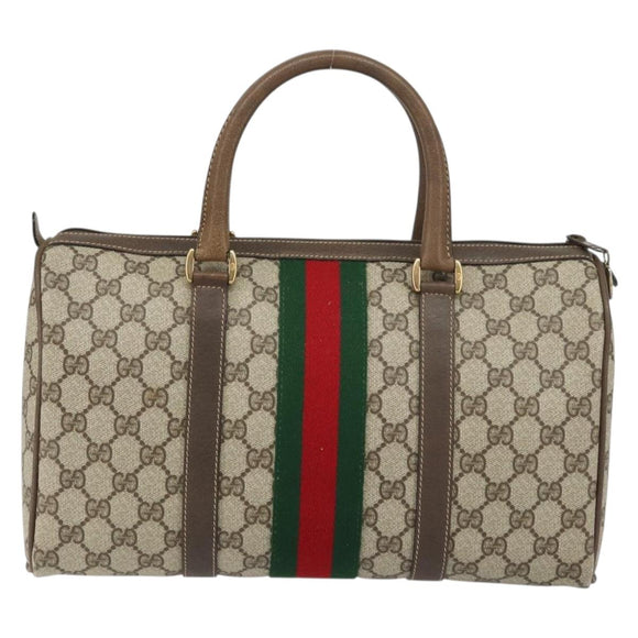 GUCCI GG Supreme Web Sherry Line Bag PVC Leather Beige 69 02 007 Auth 158799
