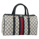 GUCCI GG Supreme Sherry Line Boston Bag PVC Navy Gold 010 378 Auth 158801-1