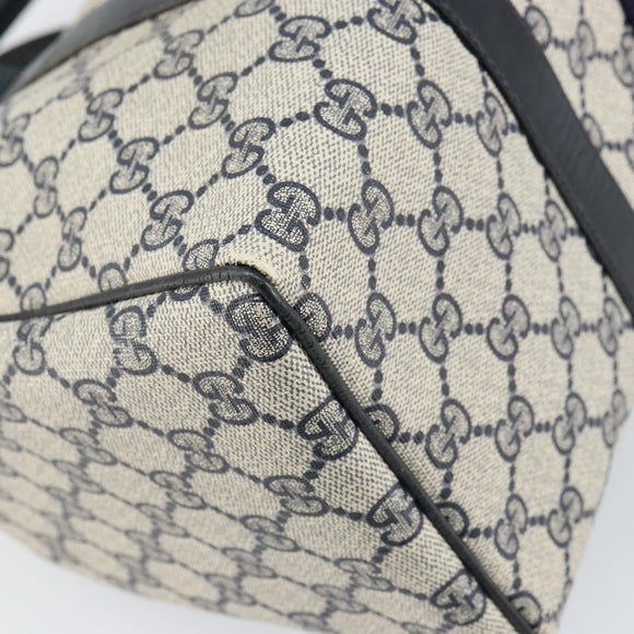 GUCCI GG Supreme Sherry Line Boston Bag PVC Navy Gold 010 378 Auth 158801