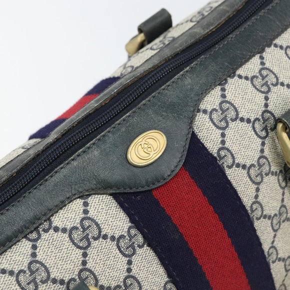 GUCCI GG Supreme Sherry Line Boston Bag PVC Navy Gold 010 378 Auth 158801