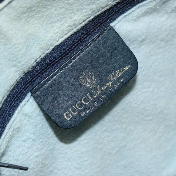 GUCCI GG Supreme Sherry Line Boston Bag PVC Navy Gold 010 378 Auth 158801