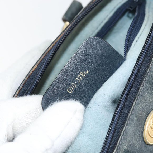GUCCI GG Supreme Sherry Line Boston Bag PVC Navy Gold 010 378 Auth 158801