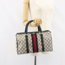 GUCCI GG Supreme Sherry Line Boston Bag PVC Navy Gold 010 378 Auth 158801-24