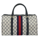 GUCCI GG Supreme Sherry Line Boston Bag PVC Navy Gold 010 378 Auth 158801-2