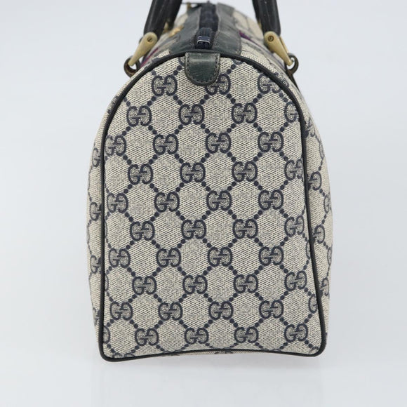 GUCCI GG Supreme Sherry Line Boston Bag PVC Navy Gold 010 378 Auth 158801