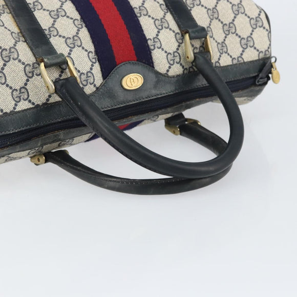 GUCCI GG Supreme Sherry Line Boston Bag PVC Navy Gold 010 378 Auth 158801